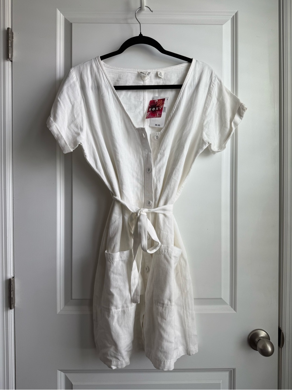Roxy White Kona Button-Front Tie-Waist Mini